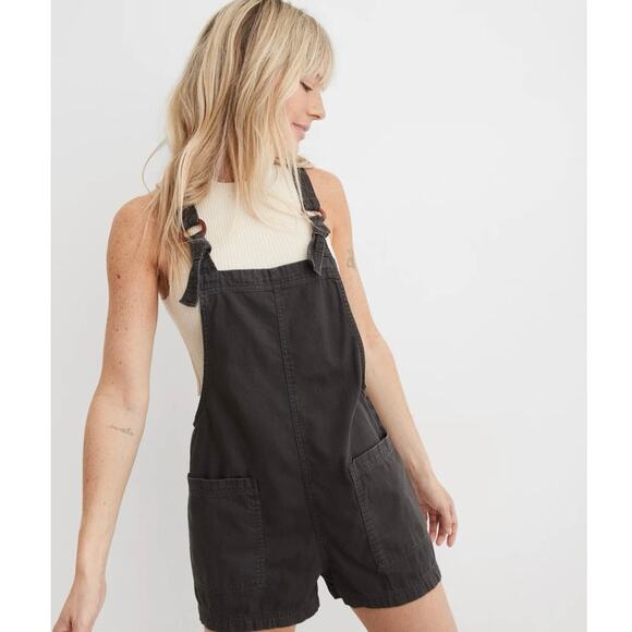 Aerie Beach Shortall Black Cotton Overalls Romper Women’s Size M - Picture 1 of 8